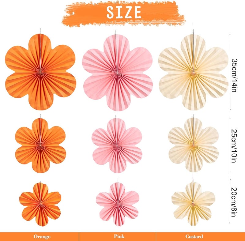 paper jazz Spring Paper Flowers Decoration Summer Orange Birthday Party Decoration Orange Pink Groovy Paper Fans Classroom for Wall Hanging Decor for Office Baby Shower Bulletin Board. - Image 3